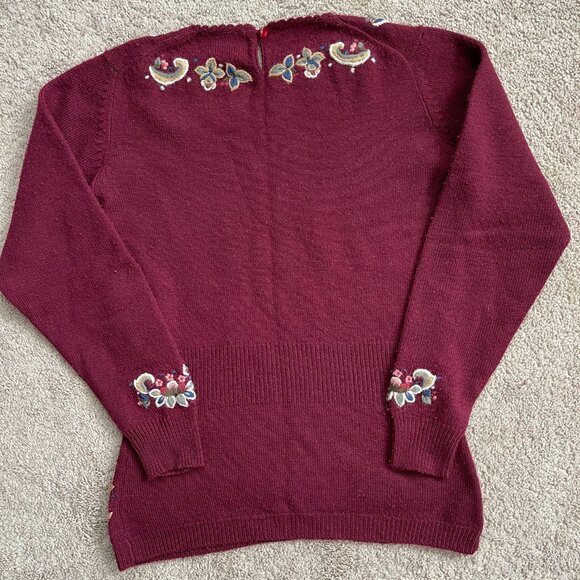 Vintage 90’s Herman Geist Wool Sweater Hand Embroidered Floral Women’s Small - Picture 9 of 9